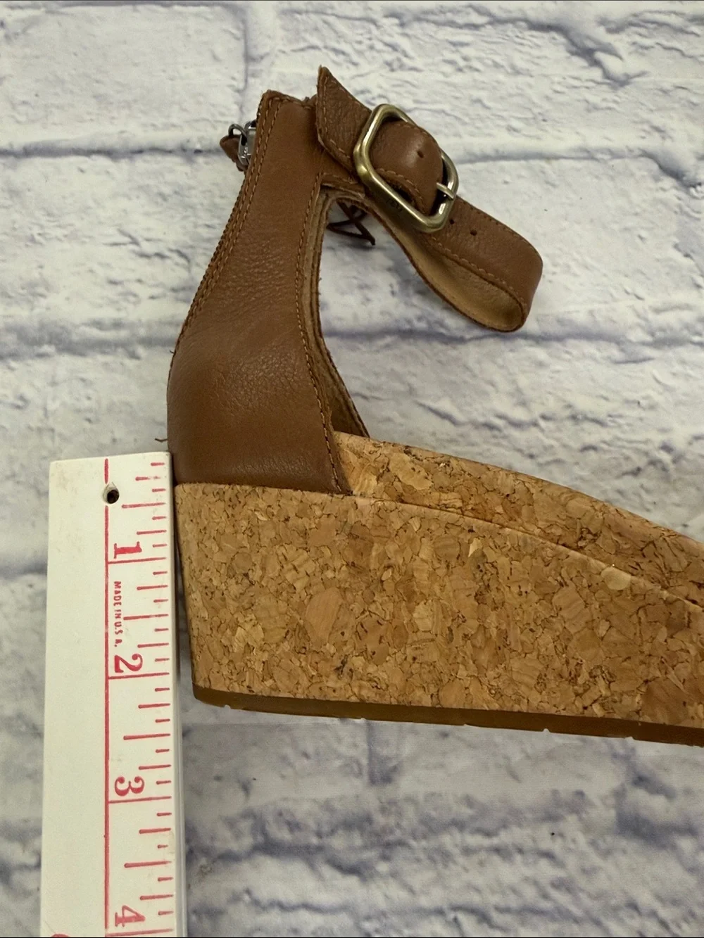 UGG size 6 Brown Cork Wedge Ankle-Strap Sandals with Tassel